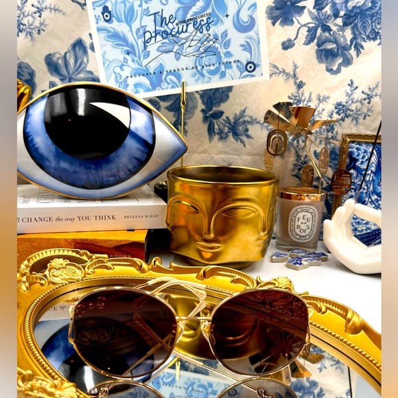 🆕 GUCCI 🧿 NWOT GG1017 Light Gold Metal Rimmed Round Sunglasses Brown Gradient - Picture 2 of 16